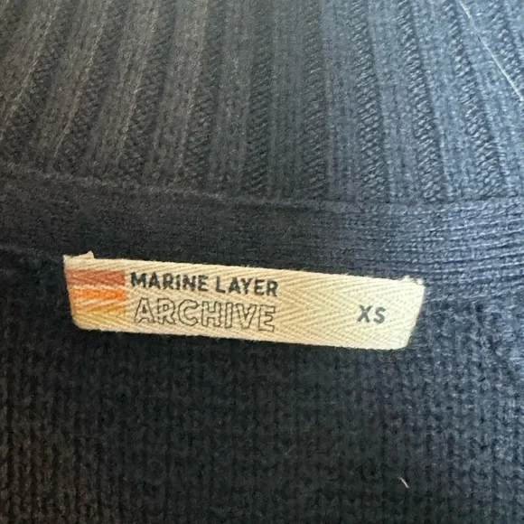 Marine Layer Archive Invierno Quarter Zip Cotton/Wool Navy Stripe Sweater, XS